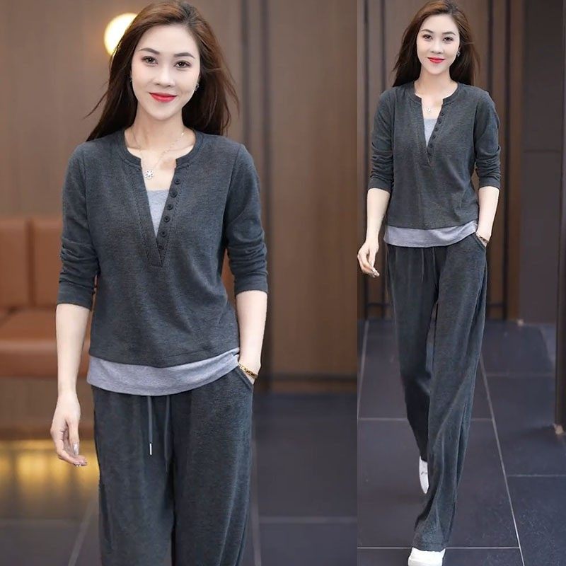 香港代购休闲运动套装女春季新款洋气显瘦假两件上衣阔腿裤两件套,女装/女士精品,休闲运动套装,淘宝优惠券,粉丝福利购,淘宝优惠卷