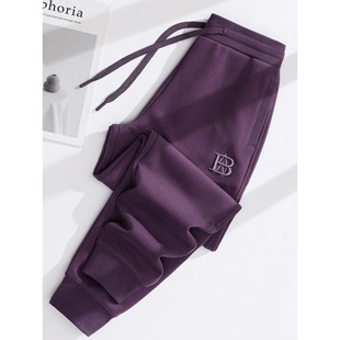 子显瘦女裤 法国Rouje 束脚裤 女秋冬加绒加厚卫裤 Dsyle紫色运动裤