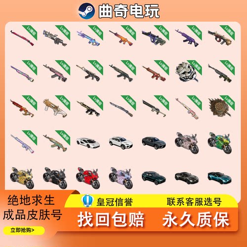 pubg绝地账号青龙m762金龙孙悟空m24兰博基尼杜卡迪女团物资箱票