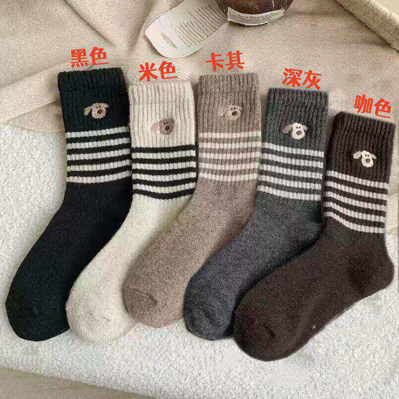 春夏袜厚袜子冬季保暖条纹卡通可爱咖啡色中筒袜夏季女袜