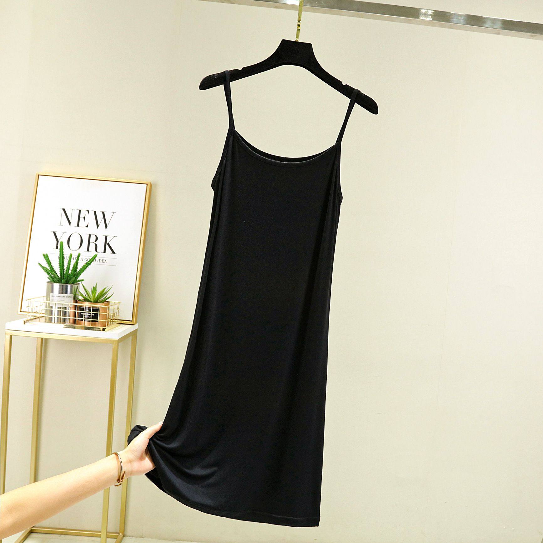 莫代尔吊带背心裙女夏内搭防透无袖打底长裙内衬显瘦中长款连衣裙