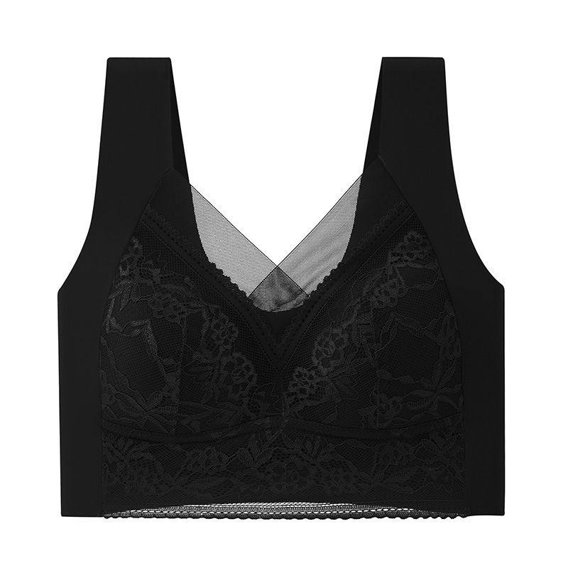 【工厂直批】刺绣美背文胸加大码一体冰丝无痕内衣女士固定杯胸罩