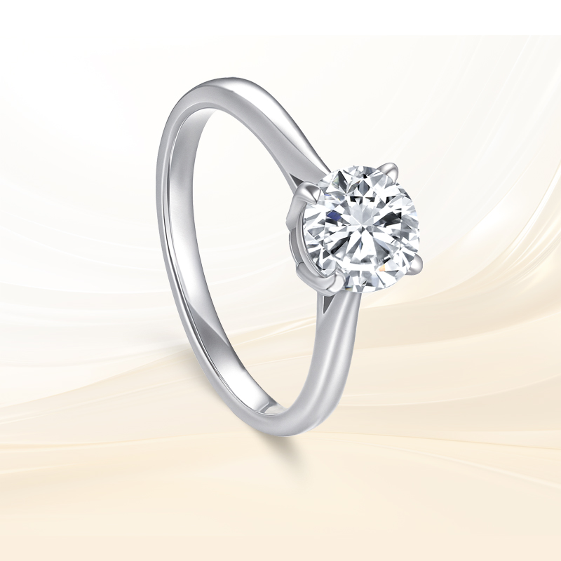 千安珠宝 18K金培育钻石戒指女轻奢高级感经典四爪钻戒真钻一克拉