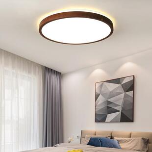 中式客厅灯实E木LD吸家顶灯卧室圆62040形客厅现代新简约黑胡桃木