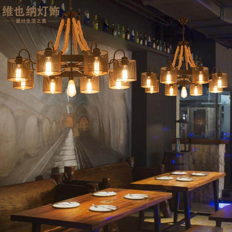 工业风复古麻绳吊灯创意个酒吧714饭店铺商餐清用吧性美式铁厅艺,家装灯饰光源,智能吊灯,淘宝优惠券,粉丝福利购,淘宝优惠卷