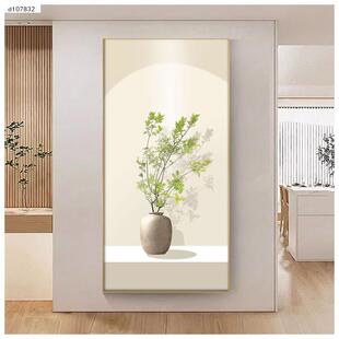 新中式现代户玄关装饰画厅走客38廊道入壁画绿植小清新竖版挂过画