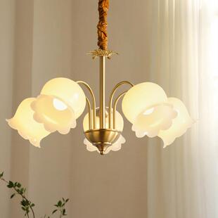 全铜法兰式 OUC奶风油铃花朵吊灯客主厅餐厅卧室灯具轻奢复古美式