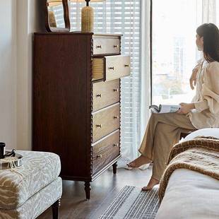 木中古风五斗柜式斗柜卧室柜收纳储物法-美式复古实客厅置物抽屉