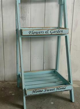 美式村复乡实木花架阶梯古落地式几多层方VJS形置物架子阳台花台