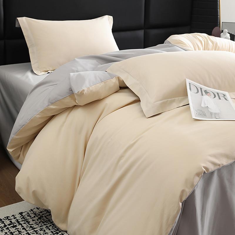 全纯轻奢100双支高端床品全棉色拼0100加厚磨毛四件套棉床单被套3