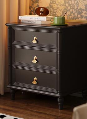 法式复古用床头柜实式木小型收纳柜黑色储物矮柜家卧室MX-6011床