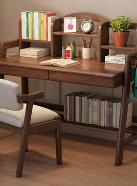 实可木书学习桌书架组合一体儿童桌男女孩小学生写字桌椅家用QBE