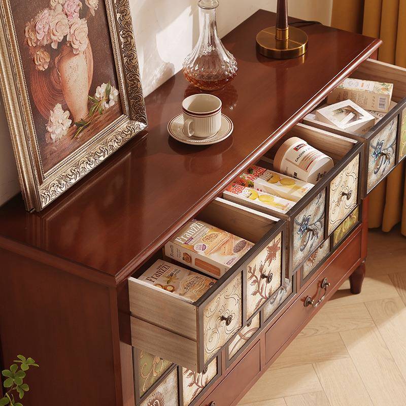I厅9柜S美式斗柜实木玄关柜彩绘靠墙卧室K储物家用客复古收纳F77M