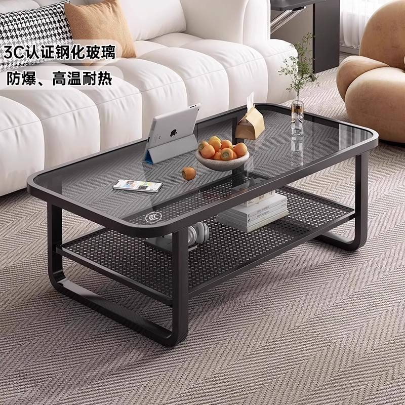 客厅家用沙发边小户型创意桌子现代简约双层茶桌钢化玻璃阳台茶几
