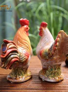 美式乡村c鸡陶瓷摆件 家居隔板装饰品 橱柜摆件