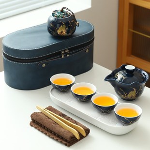 简约家用便携式 陶瓷旅行a茶具套装 一壶四杯户外功夫茶杯泡茶壶茶