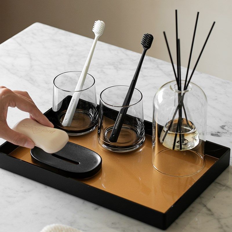 高颜值ins风轻奢玻璃漱口杯洗漱杯酒店民宿家用高V级感带托盘套装,家庭/个人清洁工具,洗漱杯,淘宝优惠券,粉丝福利购,淘宝优惠卷