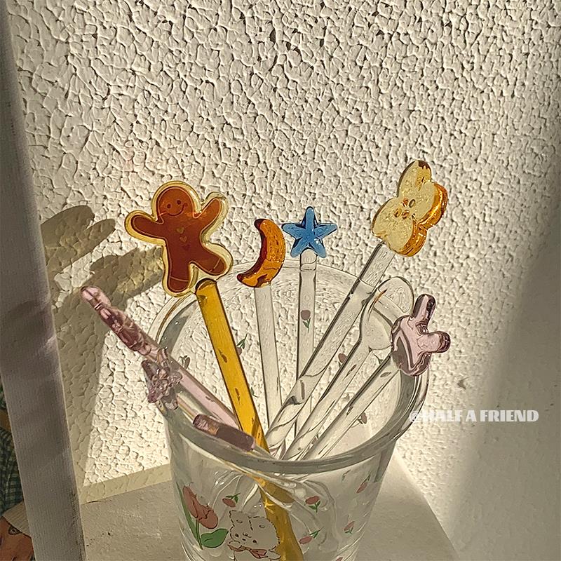 咖啡搅拌勺高颜值玻璃搅拌棒长柄可爱少女心棒月亮牛奶引流调酒果