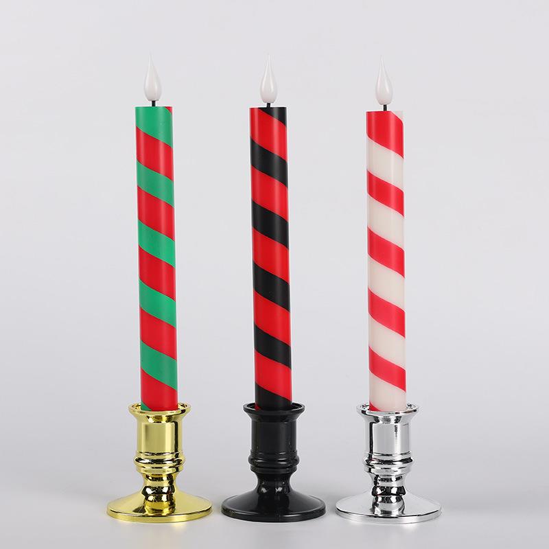 外贸热销led圣诞蜡烛灯螺旋条纹仿真电子长杆节日布置装饰蜡烛n