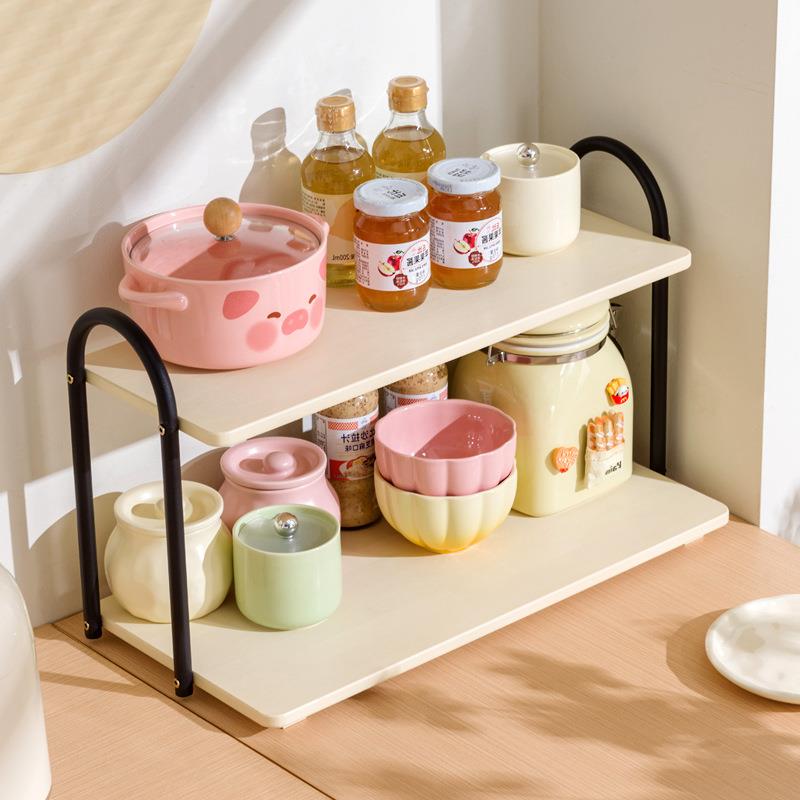 轻奢奶油风双层厨房调料架置物架家用调味品盐罐多功能多层收纳架