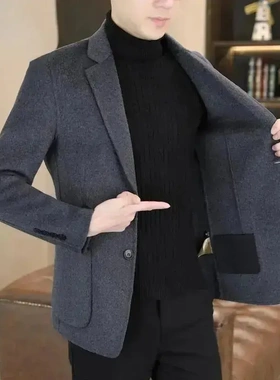 Aura Living秋季男士高档羊毛单西秋冬款西服上装外套纯色水洗