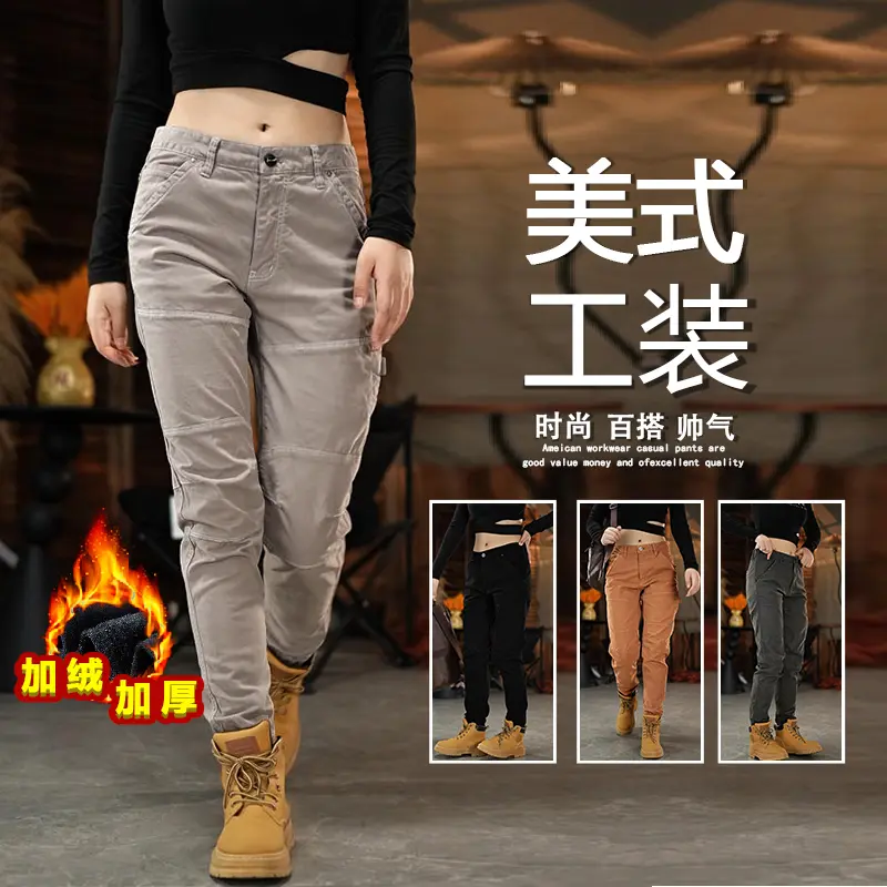 青潮精品男装加绒水洗美式工装裤