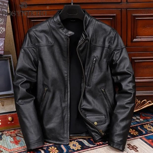 皮夹克韩版 洋仔皮衣潮流头层牛皮立领休闲机车服短款 真皮皮衣修身