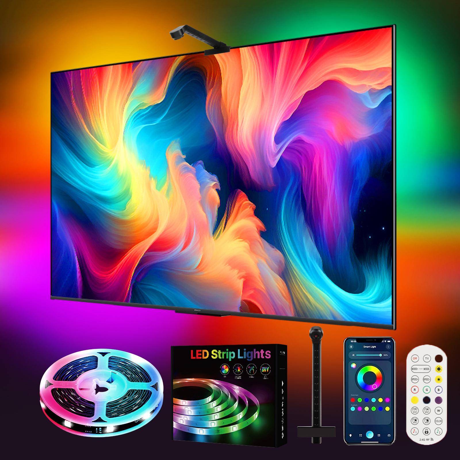 跨境TV同步幻彩灯带30珠电视背景同屏联动智能蓝牙app氛围5v灯带