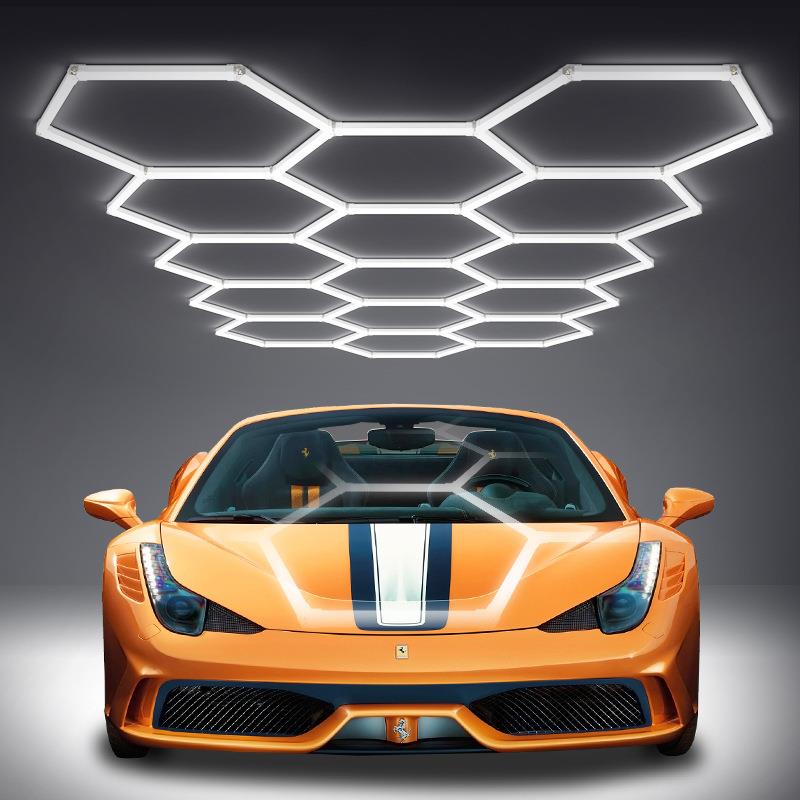 RGB六角形车库灯399W音乐同步蓝牙气氛灯车库天花灯LED汽美工位灯