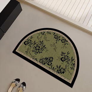 亚麻编织新中式半圆形绿色浴室地垫卫生间地毯厕所防滑踏脚垫耐磨