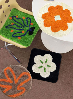 原创简约ins风植绒坐垫可爱簇绒椅垫中古装饰防滑办公室沙发汽车