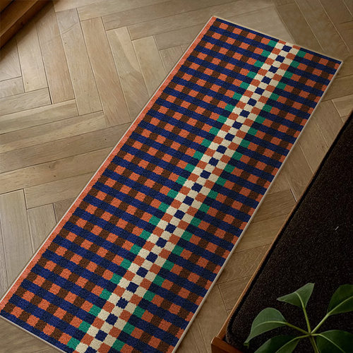 覆古风棋盘格卧室地毯沙发茶几地垫家用衣帽间镜前防滑耐磨床边毯