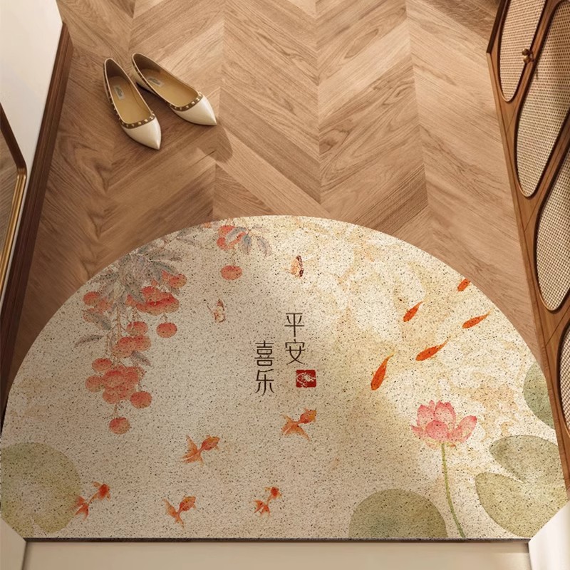 国风半圆形入户门口地垫家用玄关丝圈防滑刮土脚垫中式可裁剪地毯
