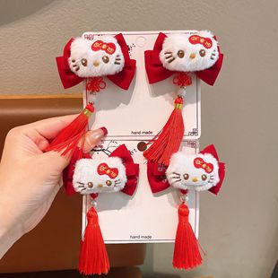 哈喽kt过年头饰新年古风发夹kitty猫发卡中国风发饰蝴蝶结女孩子