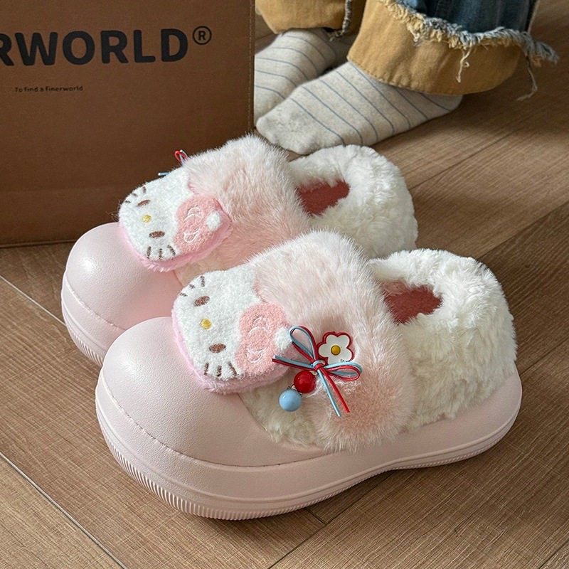 kitty猫棉拖鞋女款冬季可爱哈喽kt厚底防滑外穿保暖拖鞋家居鞋女