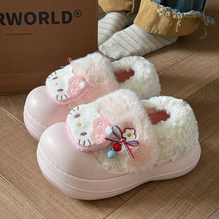 kitty猫棉拖鞋女款冬季可爱哈喽kt厚底防滑外穿保暖拖鞋家居鞋女