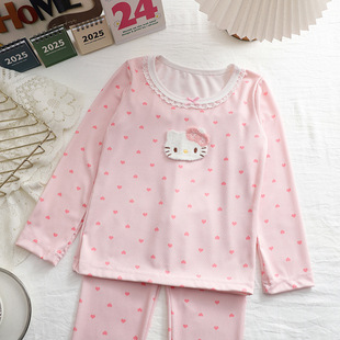 哈喽kt猫儿童睡衣套装凯蒂猫四季春秋衣秋裤柔软家居服空调服长袖