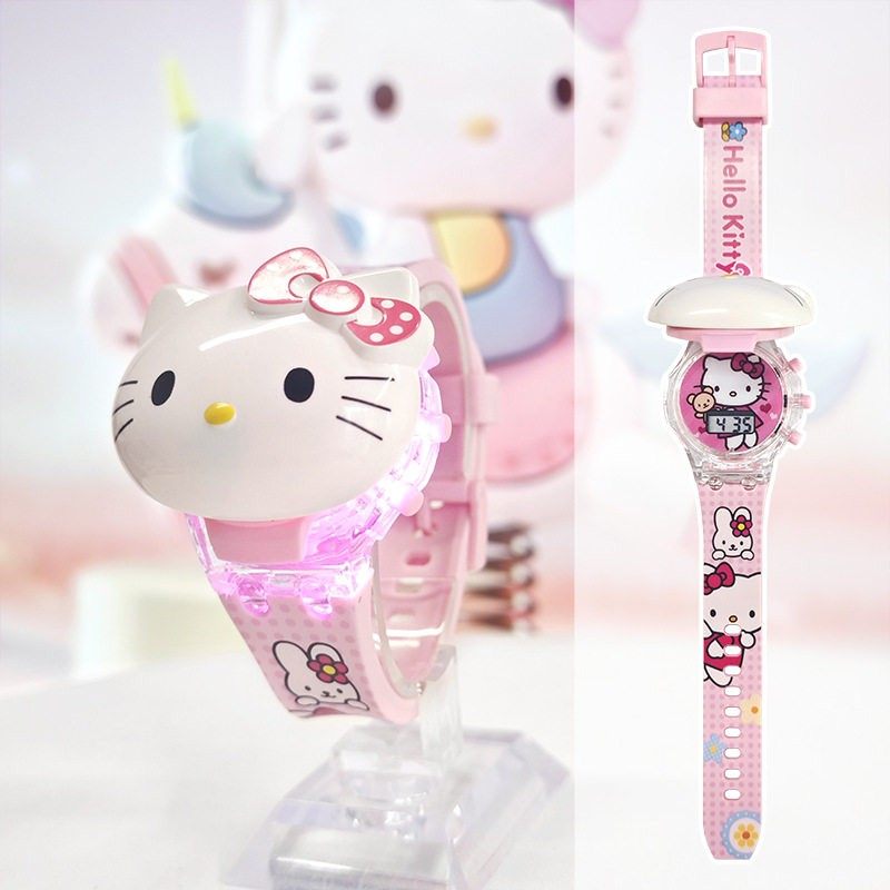 凯蒂猫儿童手表女孩可爱HelloKitty发光音乐卡通电子手表礼物新年