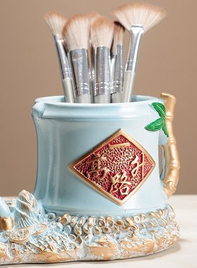 2023年新款麋鹿摆件带毛笔y筒收纳桶 书法家书房桌面实用性装饰品