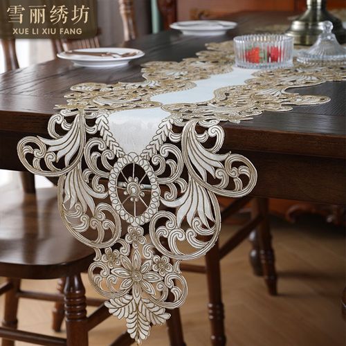 桌布桌旗电视柜餐边斗柜茶几垫布C艺刺绣欧式美式中式吊穗祥云卷