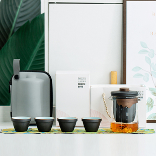 户外便携旅行茶具陶瓷快客杯收纳袋一壶四L杯茶水分离泡茶杯喝茶