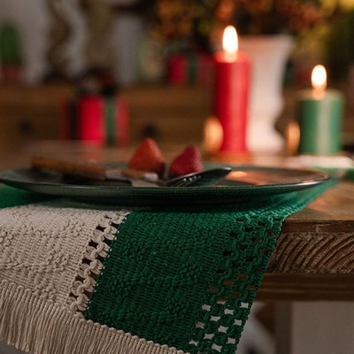 棉麻勾编编织桌旗美式p法式长条桌布装饰餐垫茶几餐桌氛围感桌垫