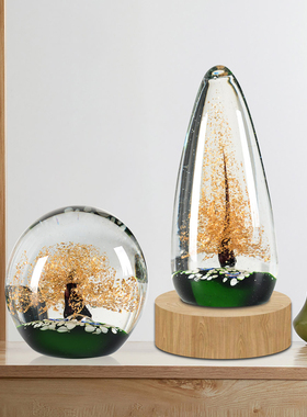 轻奢水晶摇钱树琉璃摆件工艺品发B财树客厅玄关酒柜办公室软装饰