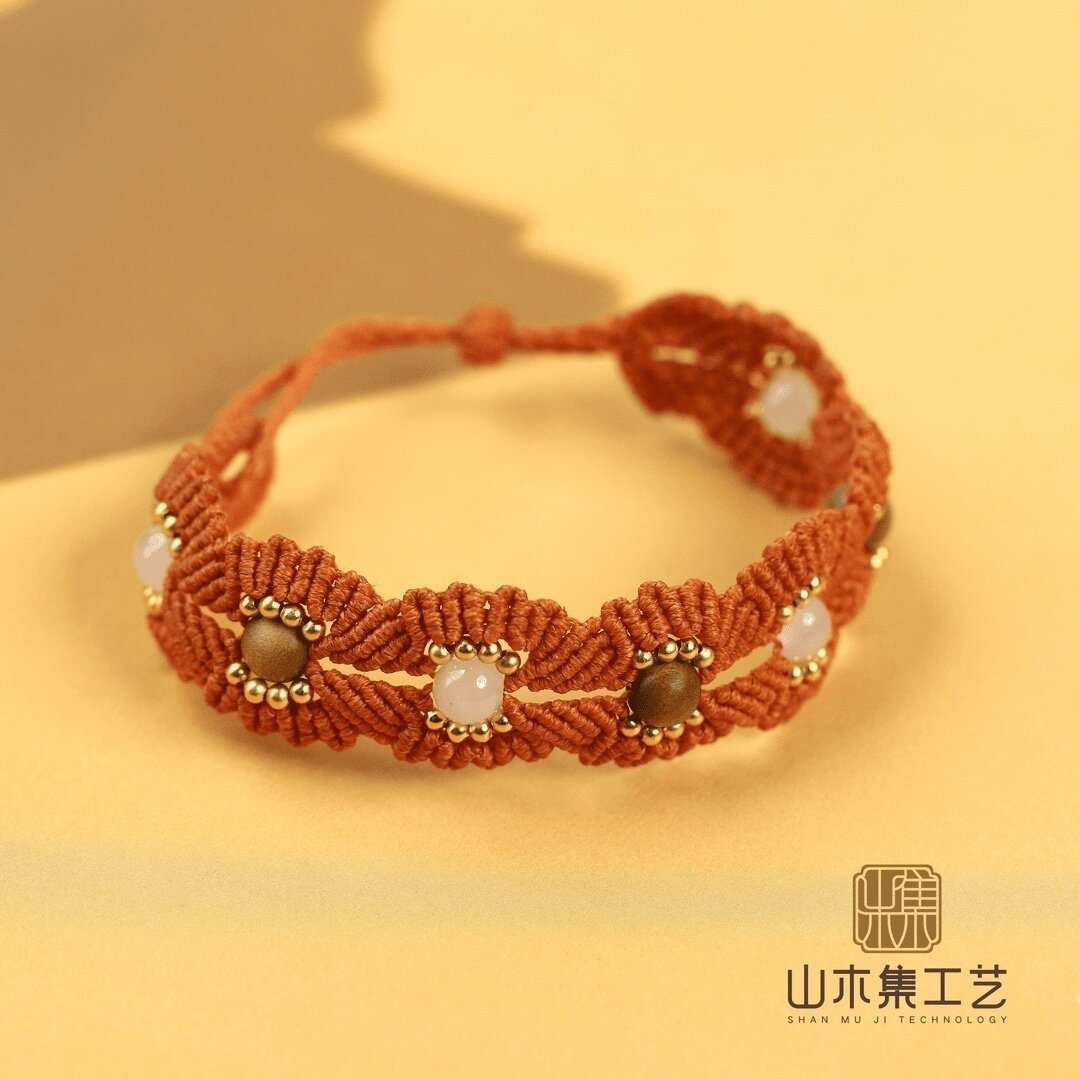 山木集【中意】印度老山檀0.6藕粉波西米亚风绳手串手链小众女款*