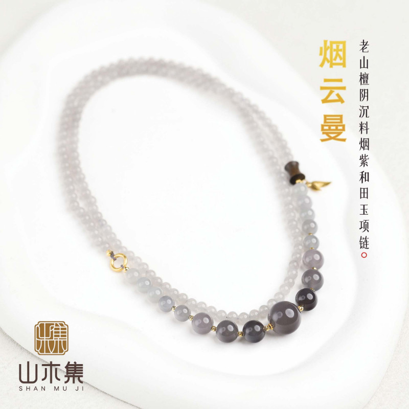 18K金老山檀阴沉料和田玉项链