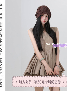 三与十三|黑玫瑰|法式无袖绑带娃娃衫百褶设计感上衣加短裤套装