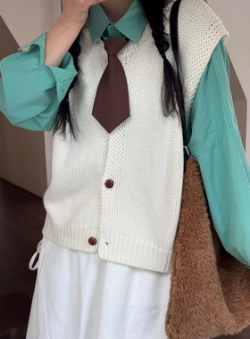 三与十三|茉莉听风|春季韩系纯色叠穿上衣百搭显瘦针织背心马甲女