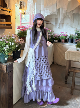 三与十三|月光奏鸣|森系复古长款上衣女破洞针织背心马甲女叠穿