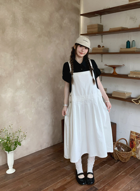 三与十三|奶白云朵|夏季纯色宽松显瘦连衣裙女白色无袖背带裙女
