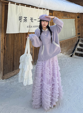 三与十三|云梦芭蕾|秋冬时尚百搭设计感裙子女网纱重工蛋糕半身裙